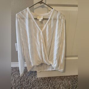 Maeve White Draped V-Neck Top